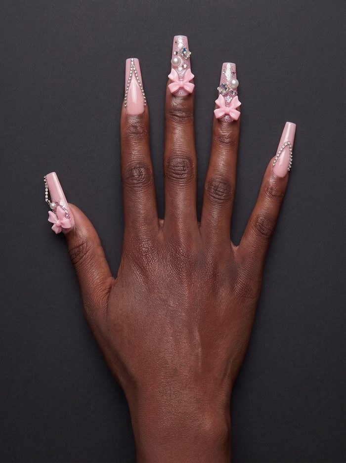 3XL coffin nails with 3D bows and pearls