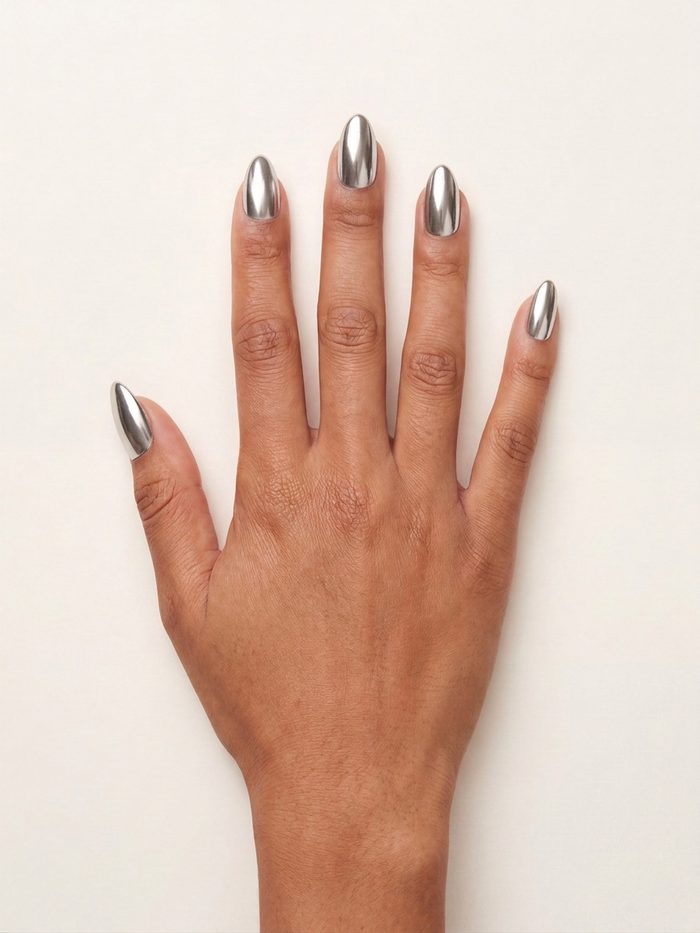 Silver chrome nails matched from an inspiration photo