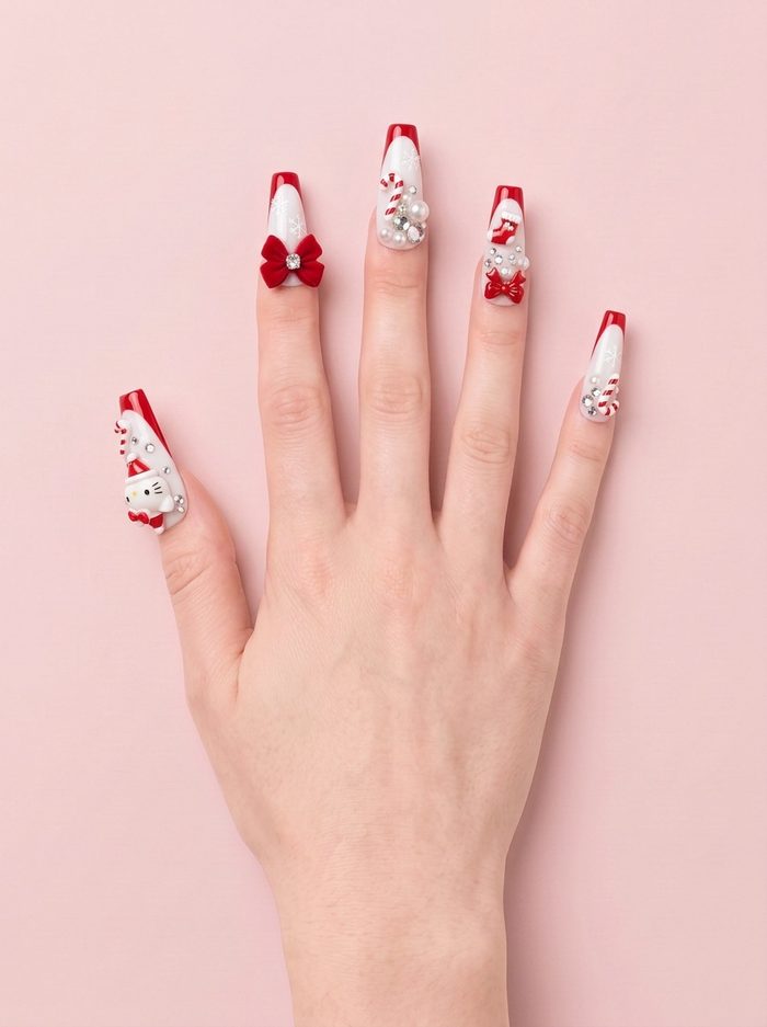 Christmas Hello Kitty junk nails